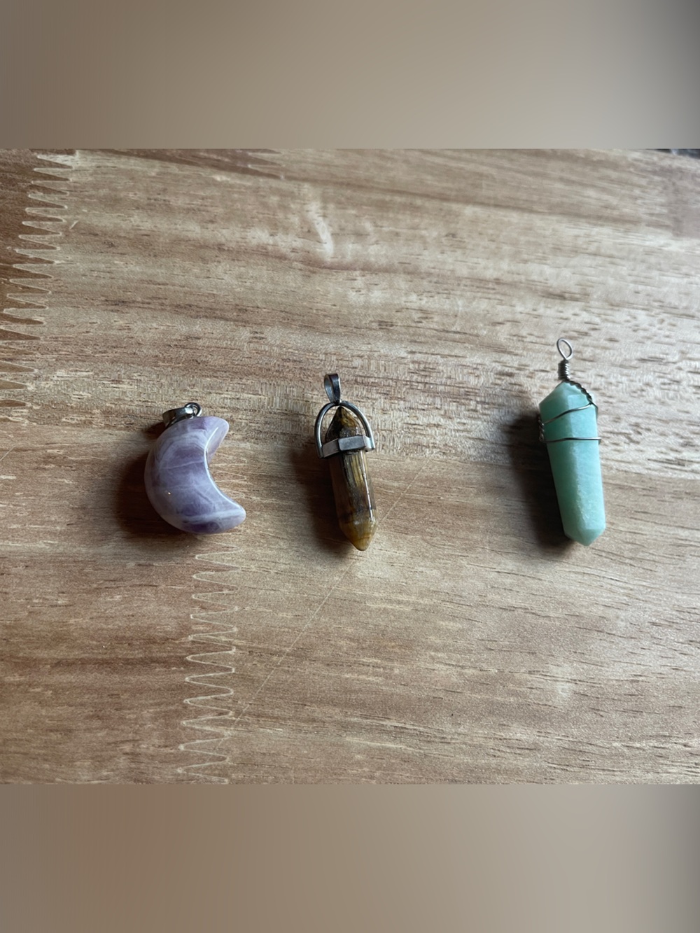 Crystal Pendant Trio - Amazonite, Tigers Eye, Dream Amethyst